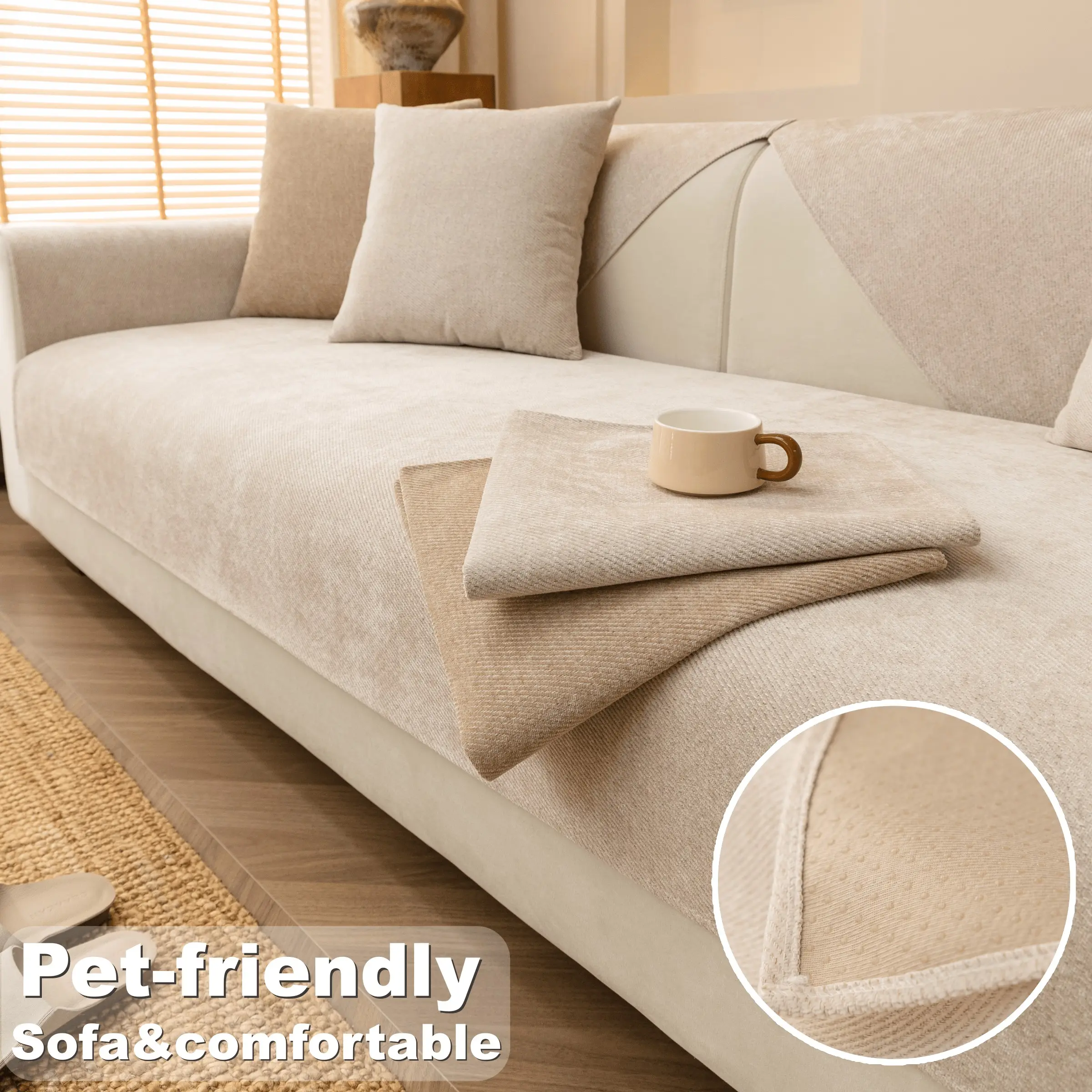 Soft Couch Cover for Dogs & Cats, Pet-Friendly Sofa Protector, Washable Non Slip Comfortable Furniture Seat Cover, Minimalist Sofa Cover for Living Room for 1/2/3/4 Seater Sofa, Sofa Slipcover