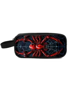 Red spider pattern printed double pen bag with hand-held Red spider pattern printed double pen bag with hand-held