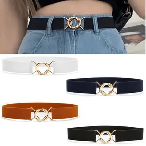 4 Pcs Stretch Skinny Belt, Retro Fashion Ladies Thin Belt,Solid Color Buckle,for Dresses Retro Stretch Ladies Waist Belt