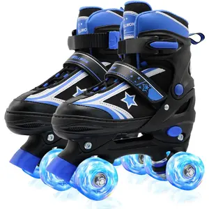 Kids 4 Size Adjustable Roller Skates with Light Up Wheels for Boys Girls, Suitable for Ages 5-12