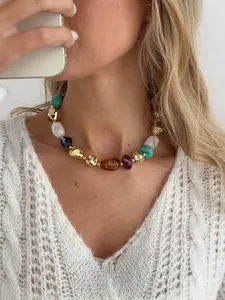 Women's Boho Vintage Resin Beaded Necklace, Fashionable Retro Boho Style Jewelry for Women, Elegant Accessory for Daily Wear & Special Occasions