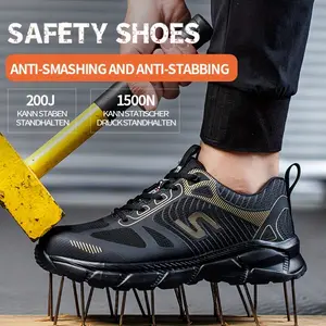 Breathable Steel Toe Men's Work Sneakers - Lace Up Anti Smashing Puncture Proof Safety Shoes - Comfortable Work Shoes