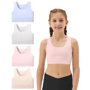 Sascina Girls Soft Training Bras 7-12 Seamless First Bra Girls Sports Bras Longline Crop - No Pads, Chest Double Lined