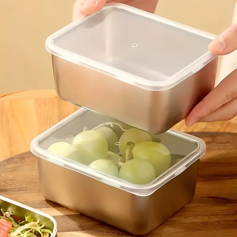 Stainless Steel Food Storage Box with Lid, 5 Counts/set Clear Food Storage Container, Home Refrigerator Fresh Keeping Box, Kitchen Storage Box