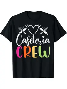 Cafeteria Worker Crew School Cook Lunch Lady Cafeteria Squad T-Shirt 180g, Food Service Apparel, Cafeteria Staff Uniform, Geometric Print, Casual Work Shirt, Durable Material, Medium Stretch Fabric, Service Apparel, Work Tshirt, Restaurant Staff