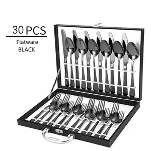 30-Piece Black Silverware Flatware Cutlery Set, 18/10 Stainless Steel Utensils Service for 6 Person Include Dinner Spoon, Dinner Fork, Dinner Knife, Dessert Fork and Tea Spoon Sturdy Tableware