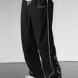 Gamis Bestie Men's Black Polyester Woven Athletic Striped Track Pants - Workout Clothes, Male Clothing, Gym Fits, Fitted Cut, White Sporty Stripe, Embroidered Flair, Drawstring Straight Leg, All Seasons for Casual, Gym Use,sohochic
