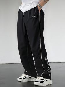 Gamis Bestie Men's Black Athletic Pants with White Side Stripes & Embroidery Design Casual Gym Wear Sweatpants Tracksuit Sports Bottoms Athleisure Style Tracksuit Outfit Sweatpants Set Drawstring Straight Leg Workout Clothes,father'sdaygifts