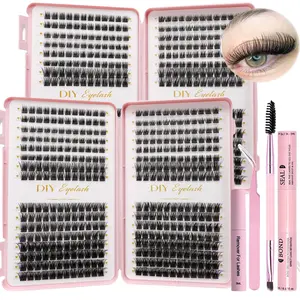 2-pack Eyelash Extension Kit Fairy Eyelash Cluster Kit Manga Eyelash Cluster C Curl DIY Eyelash Extension Kit Anime Eyelash Single False Eyelash Cluster Kit+Eyelash Double Head Adhesive+Eyelash Clip+Eyelash Removal, Eyelash Fixer
