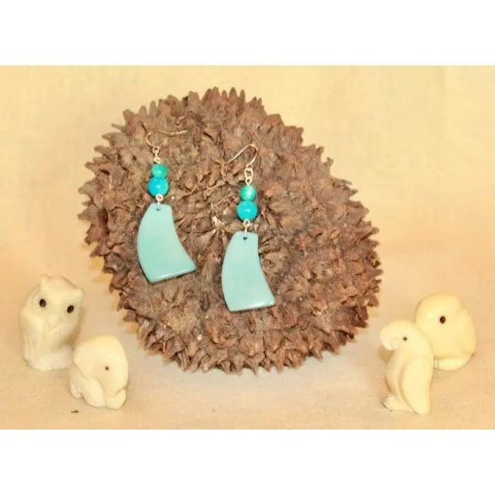 Blue Tagua Dangle Earrings