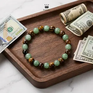The Viral "Lucky Girl" Energy Bracelet  Genuine Tiger Eye & Green Aventurine Healing Stone Bracelet Attract Prosperity, Money & Positive Vibes Everyday Wear