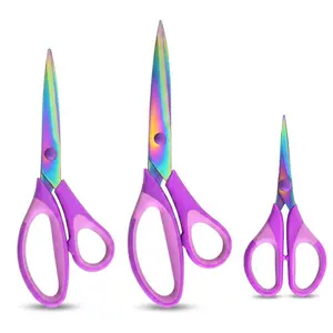 3 Pack Craft Scissors, Titanium Coated Sharp Blade Shears, Comfort Grip Multipurpose Fabric Scissors, Purple Household Shears for Sewing, Office, School & Daily Use