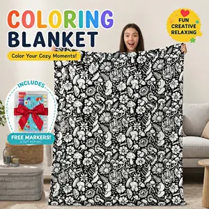 Color-Your-Own Blanket for Kids & Adults – DIY Interactive Fuzzy Velvet Throw with 24 Acrylic Markers – Creative Art Blanket for Family Fun & Travel