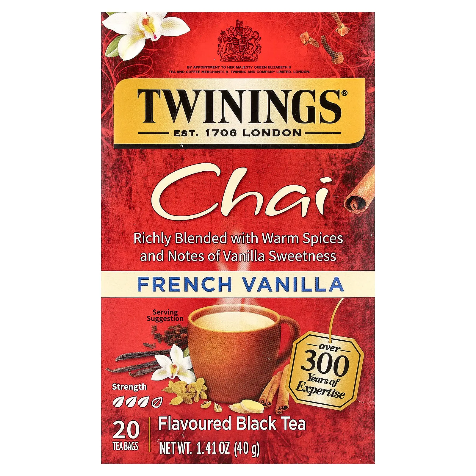 Twinings Flavored Black Tea, Chai, French Vanilla, 20 Tea Bags, 1.41 oz (40 g)