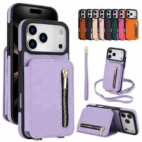 Luxury Lavender PU Leather Crossbody Wallet Casing for iPhone 18 Pro Max/17 Air/16/15/14 Plus/13/12 Pro Max - RFID Blocking, Shockproof Crash-Proof Smartphone Protection, Cash Holder, Card Slots, Flip Stand, Crossbody Lanyard, Wristband Mobile Accessories