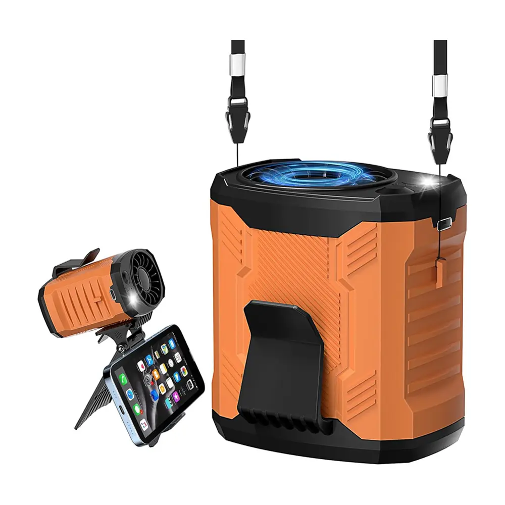 Barito Rechargeable Wearable Ultra-Compact Portable Fan - USB Charging, 3000mAh Built-in Battery, Ultra-Lightweight, 4-Speed Turbo Cooling, Hands-Free Waist & Neck Wear, LED Emergency Light, Phone Stand, Work & Travel Use, Battery-Powered, Usb Charging Fa