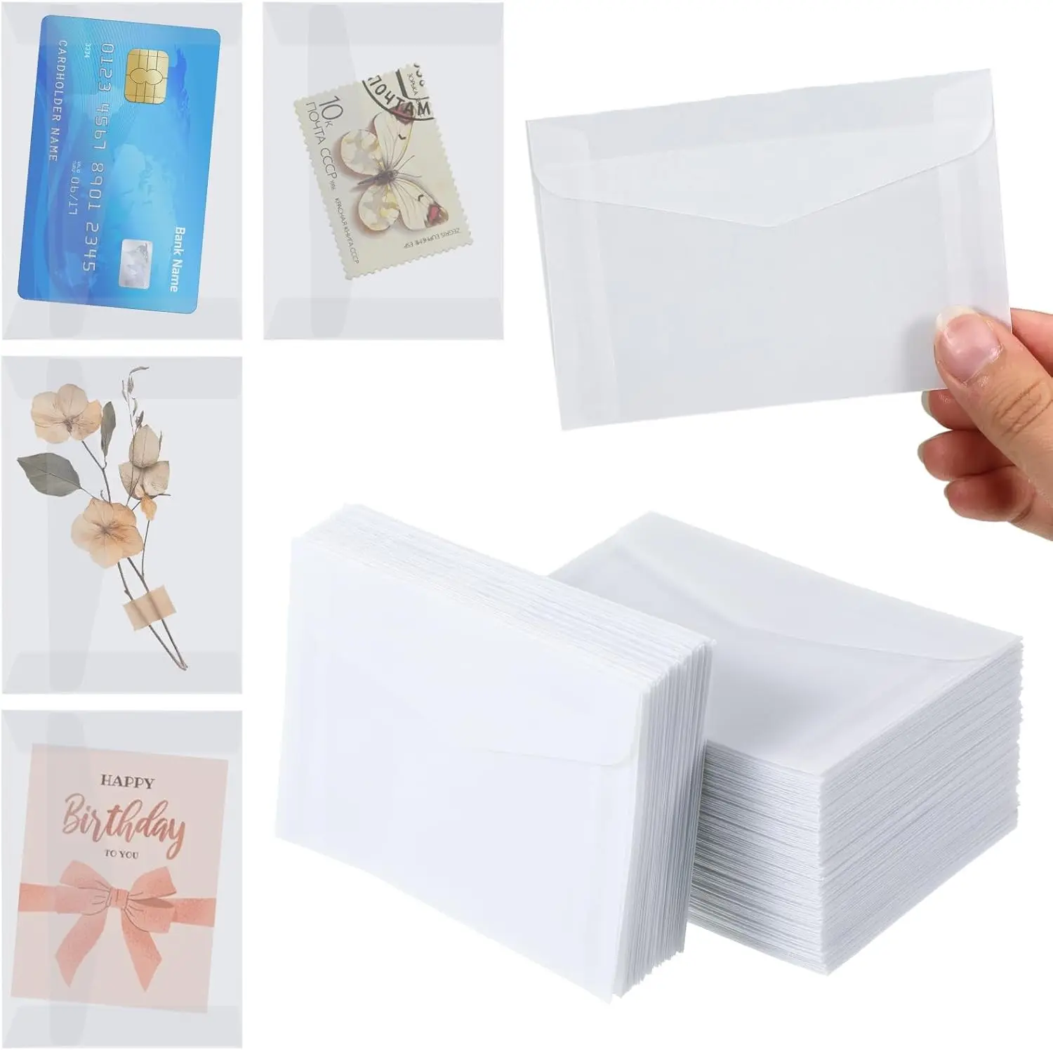 100 PCS Glassine Envelopes 4.5 × 3.2” Translucent Envelope for Stamps, Clear Envelope Self Sealing Large Envelopes for Seeds Stamp Coin Collecting Lottery Ticket Card(100)