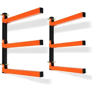 3-Level Metal Storage Rack, Heavy Duty Wall Mount, 330 lb Capacity, for Lumber, , Pipes, Garage, Workspace (2 Pack)