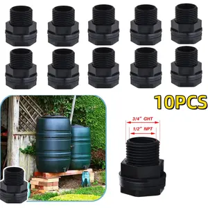 10PCS 3/4 Inch GHT PVC Double-Thread Bulkhead Fitting, Black Water Tank Connector for Rain Barrels, Aquariums, Outdoor Installation Tools