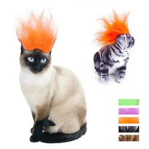 PetWear Cat Wig and Dog Wig Halloween Pet Costumes Party Role-Playing Accessories Fun Headgear Toy Costumes with Adjustable Elastic Bands Orange Festivity