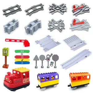 Kids Train Track Accessories Large Building Blocks DIY Railway Toys Big Blocks Compatible Duploed STEM Educational Gift Toddlers