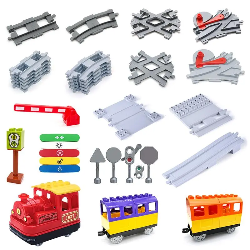 Kids Train Track Accessories Large Building Blocks DIY Railway Toys Big Blocks Compatible Duploed STEM Educational Gift Toddlers