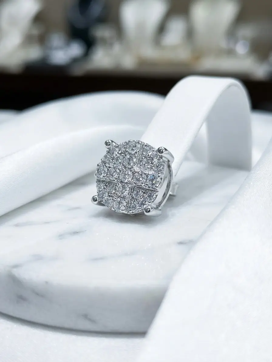925 Sterling Silver Full-Pavé Round Premium Moissanite Clip-On Stud Earrings - High Brilliance, Lightweight, Hypoallergenic Unisex Jewelry for Adults, Birthday Gifting, Daily Wear, Clip On Earrings
