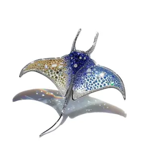 18K Thick Gold Plated Manta Ray Brooch Pendant, Ocean Ray Convertible Jewelry, Premium Enamel with Neon Cyberpunk Accents, High-End Marine Life Statement Accessory for Party, Wedding, Daily Wear & Valentine’s Gift for Her & Him