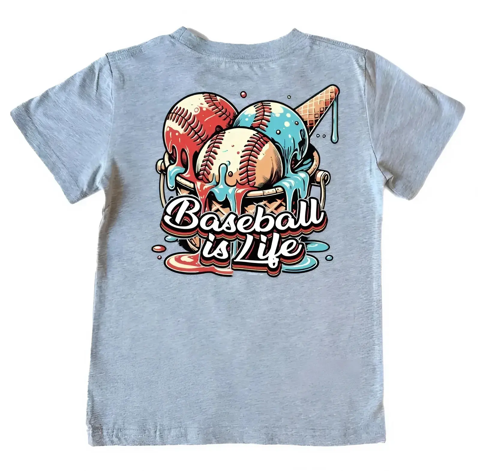Baseball Is Life Youth T-Shirt – Drip Ice Cream Graphic Tee for Kids, Trending Summer Outfit, Toddler and Youth Gift for Boys and Girls		