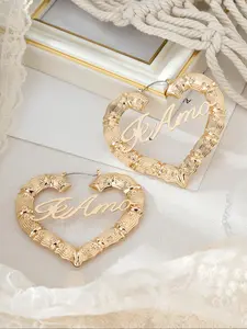 Fashionable Heart & Letter Design Hoop Earrings (1 Pair), Elegant Jewelry for Women, Trendy All-match & Exquisite Jewelry for Birthday Gift, Heart Shaped Earrings, Fashion Accessory