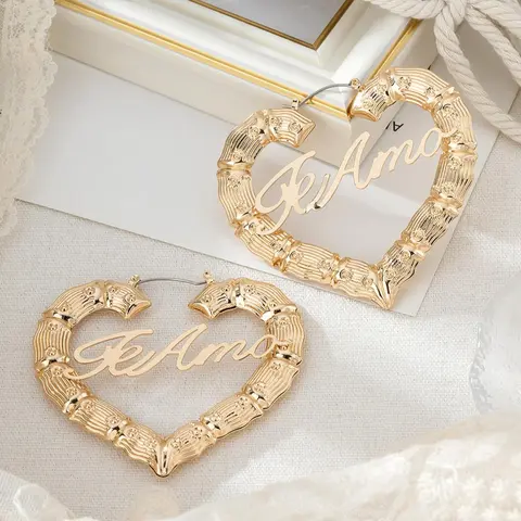 Fashionable Heart & Letter Design Hoop Earrings (1 Pair), Elegant Jewelry for Women, Trendy All-match & Exquisite Jewelry for Birthday Gift, Heart Shaped Earrings, Fashion Jewelry Accessories