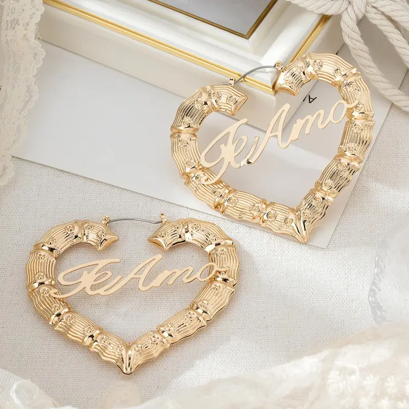 Fashionable Heart & Letter Design Hoop Earrings (1 Pair), Elegant Jewelry for Women, Trendy All-match & Exquisite Jewelry for Birthday Gift, Heart Shaped Earrings, Fashion Jewelry Accessories