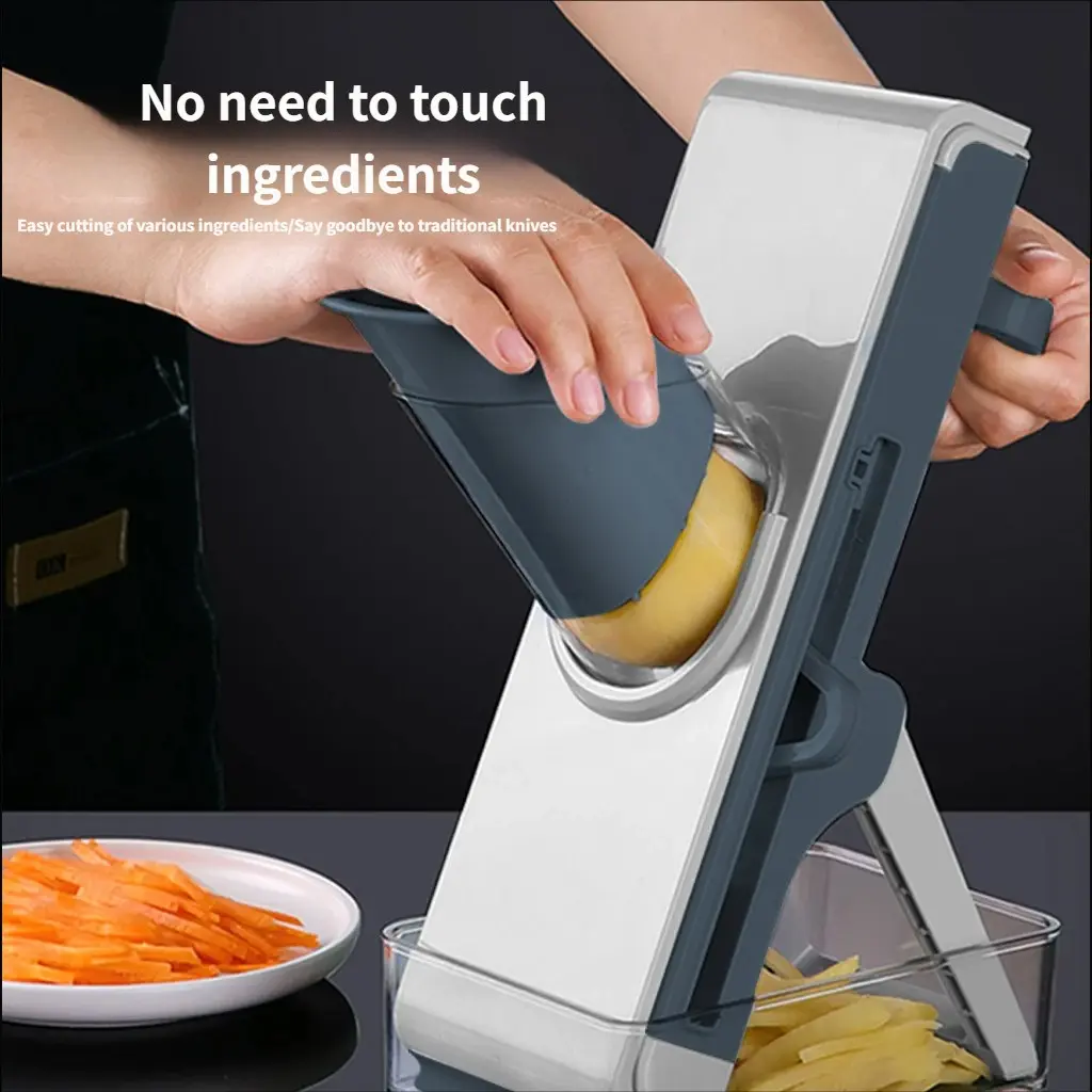 Four-In-One Food Chopper, Multi-Functional Safety Standing Slicer, Foldable Potato Onion Vegetable Cutter, Lemon Slicer with Storage Box