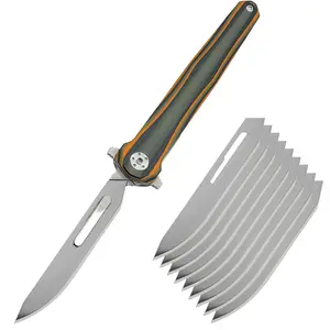 T369 Small Folding Pocket Flipper Scalpel Knife, 10pcs #60 Replaceable Blades, G10 Handle, Compact Slim Gentleman's Scalpel EDC Utility Knives 1.2oz