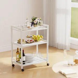 Bar Cart, Home Bar Serving Cart, Kitchen Trolley on Wheels with Storage, 3 Tier Rolling Beverage Cart for Living Room Kitchen Home Office