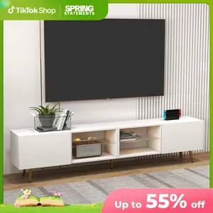 EBELLO LED TV Stand - Modern Entertainment Center for 75"-85" TVs, White Television Console with Storage Cabinets for Living Room Decor & Space Transformation