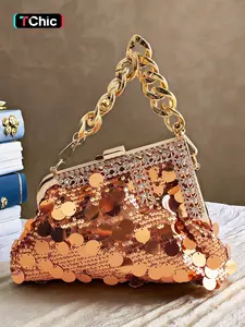 Women's Elegant Glitter Evening Bag, Exquisite Rhinestone Decorated Chain Strap Crossbody Bag, Fashionable Shoulder Clutch Bag for Party Decoration, Evening Clutch Purse, Glittery Clutch Bag