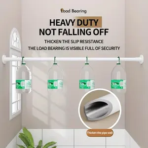 1 adjustable metal telescopic rod, Adjustable Extendable Pole with spring, tension installation, gravity support for shower curtains, window curtains, Roman columns, clothes drying racks, and wardrobes - drill-free design