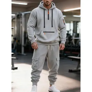 Men's 2 Piece Tracksuit Set, Casual Long Sleeve Half - Zip Hoodie with Cargo Sweatpants, Comfortable Fleece Athletic Outfit for Gym, Workout, Daily Wear