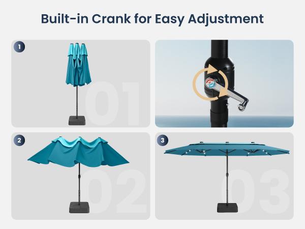 [5 New Colors] PHIVILLA 15ft Patio Umbrella with Base, Double Top Design, Double-Sided Outdoor Market Extra Large Umbrella with Crank, Umbrella Base Included