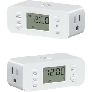 24 Hour Programmable Digital Timer Outlet, 2 Pack Timers for Electrical Outlets, Indoor Light Timers for Lamp Fan Aquarium, 2 Grounded Outlet, 125V/15A Resistive/1000W Tungsten, 3 Prong