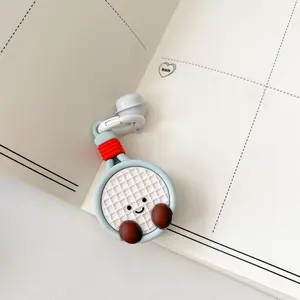 Cartoon Cute Tennis Racket Smile AirTag Case, Smart Key Finder, Pet Location Tracker Anti-Lost Shell Keychain Full Cover, Compatible with Apple AirTag