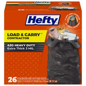 Hefty Load and Carry Contractor Heavy Duty Trash/Garbage Bags, 42 Gallon, 26 Count