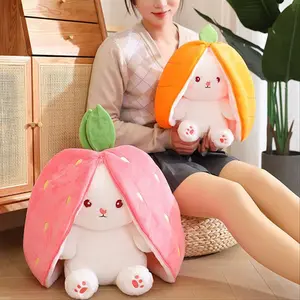 Cute Bunny in Strawberry/Carrot Pouch  Doll, Best Kawaii Valentine's/Birthday Present, Soft Bed Decor  Pillow Graduation Commemorative christmas gift valentine music ditch day Airy Avocado Stuffed  kid room Spidey HugMees  animal plush bag stuffed animal