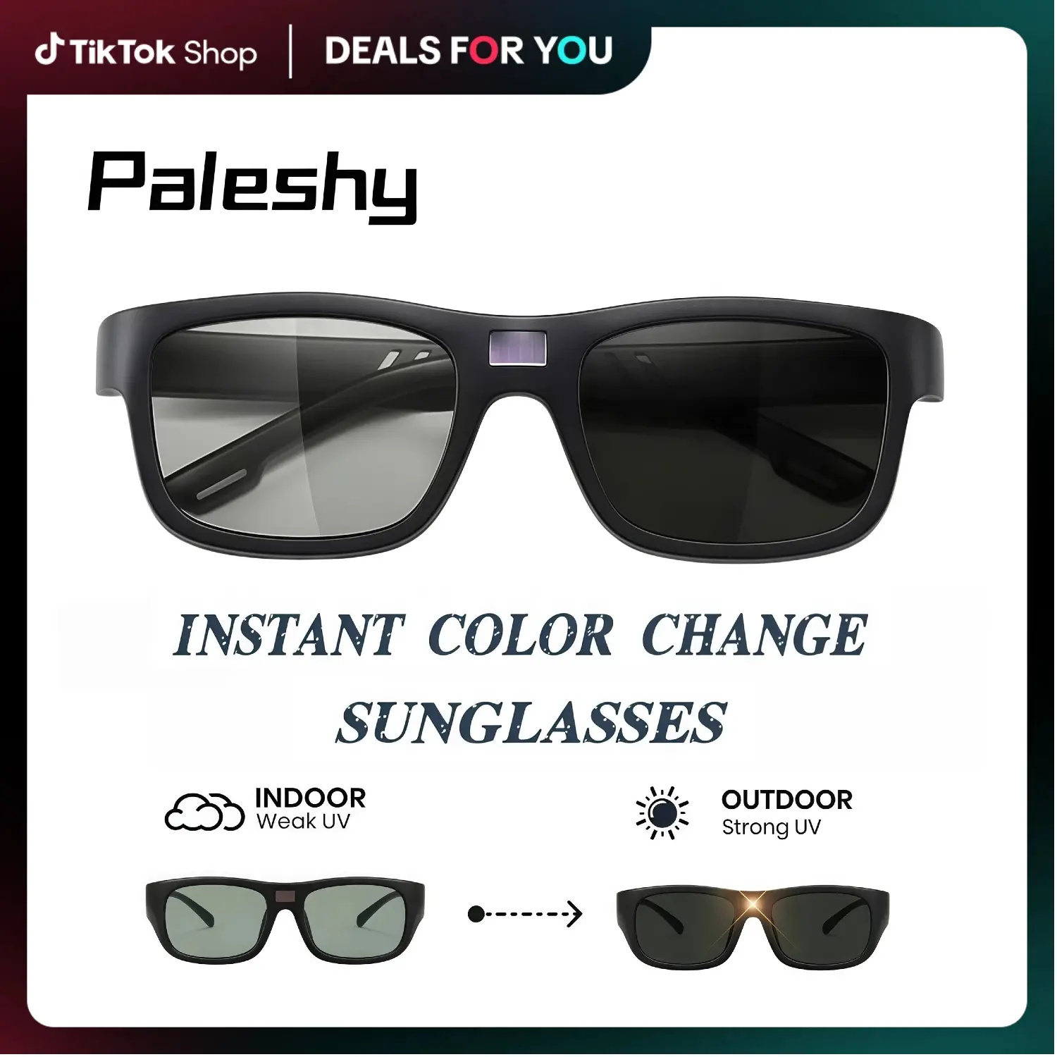 Paleshy Square Color-Changing Polarized Sunglasses for Adults, UV Protection Smart Photochromic Auto-Tint Men's Eyewear, Lightweight TR Frame, Durable Fashion Accessories with Wearable Card, Accessories Adults