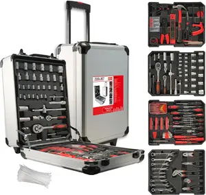 Tool Kit, Aluminum Trolley Case Tool Set for Men,  General Household Tool Kit with 4-Drawer for Home Repair, Car, Garage, Maintenance, Auto Repair Toolbox with Wheel
