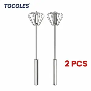 Stainless Steel Hand-Push Rotary Whisk - Food-Grade, Rust-Resistant, Sturdy Riveted Construction, Semi-Automatic Design, Easy to Clean, Versatile for Cooking Whisking and Blending Tasks