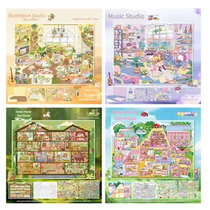 Free Tweezers – 4Pcs DIY 3D Scenery Stickers Set: Illustration Studio, Music Studio, Green Haven Fun House, Dreamy Fairy Tale House – Cute Cartoon Aesthetic Craft Supplies for Scrapbooking, Journaling, Party Favors & Decorative