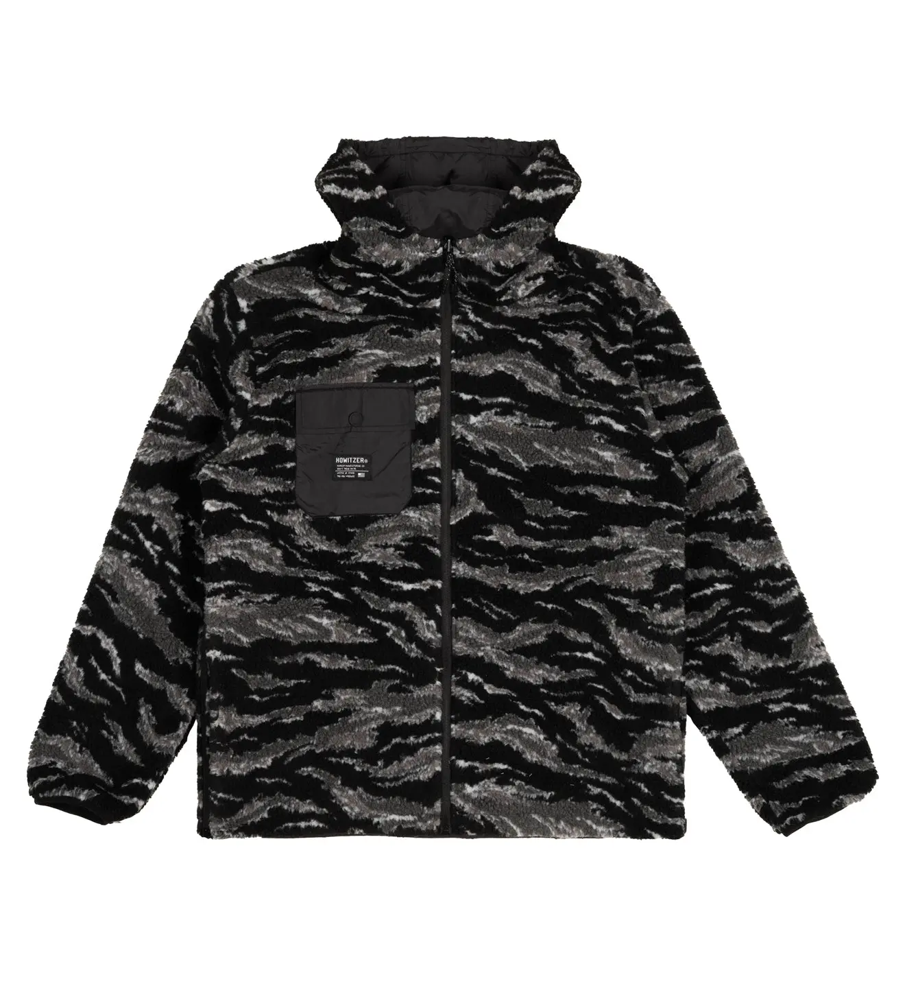 Howitzer Men's Blackout Reversible Hooded Jacket, Full-Zip Nylon Ripstop to Sherpa with Zipper Pockets and Side Vents