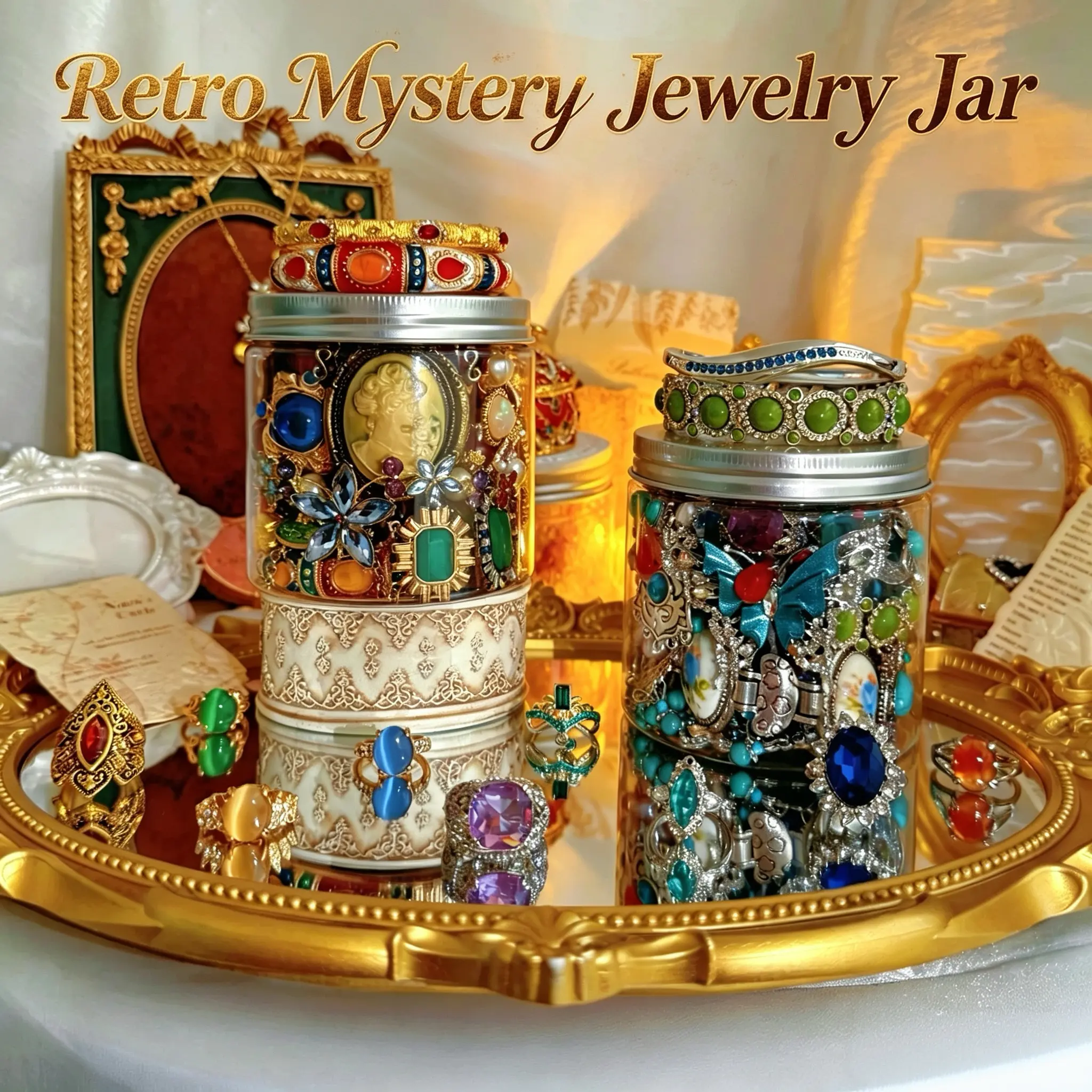 Jollyhit Mystery Jewelry Jar - Retro Vibes 30pcs Costume Jewelry Set for Her & Birthday - Bohemia Rings, Nostalgia Earrings, Necklaces & Beaded Bracelets